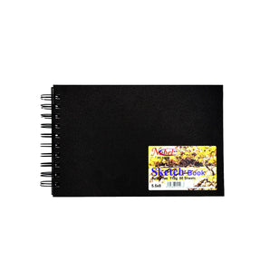 Carnet de croquis à reliure spirale avec couverture en simili cuir noir, 110 g/m²