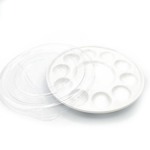 Round Ceramic Palette With Clear Cover, 10 Wells and 1 Mixing Area - 4" Diameter x 1" Height