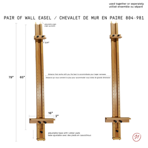 Set of 2 Adjustable Wooden Wall Easel - Accomodates Canvases up to 60"