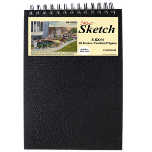 Carnet de croquis à reliure spirale avec couverture en simili cuir noir, 110 g/m²