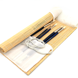 Natural Bamboo Brush Roll With Cloth Slots