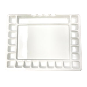 21 Wells Ceramic Color Tray Palette 12" x 15 3/4"  - 1 Large Mixing Area and 4 Inclined Brush Holders